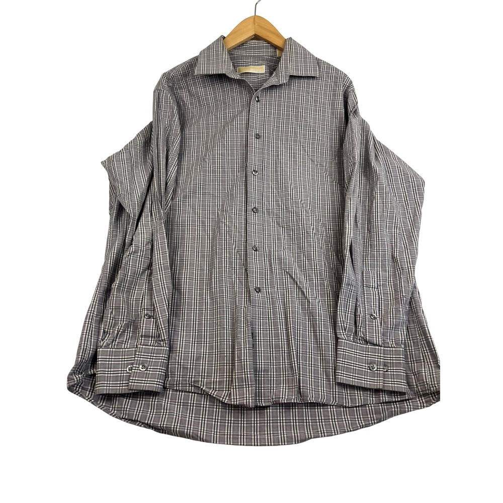 Michael Kors Mens Grey Plaid Long Sleeve Button Down Shirt Large